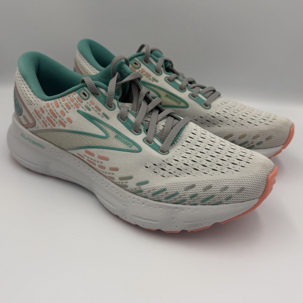 Brooks Glycerin 20 Women's Size 9.5 Running Shoes Gray Green Orange Oyster/Coral